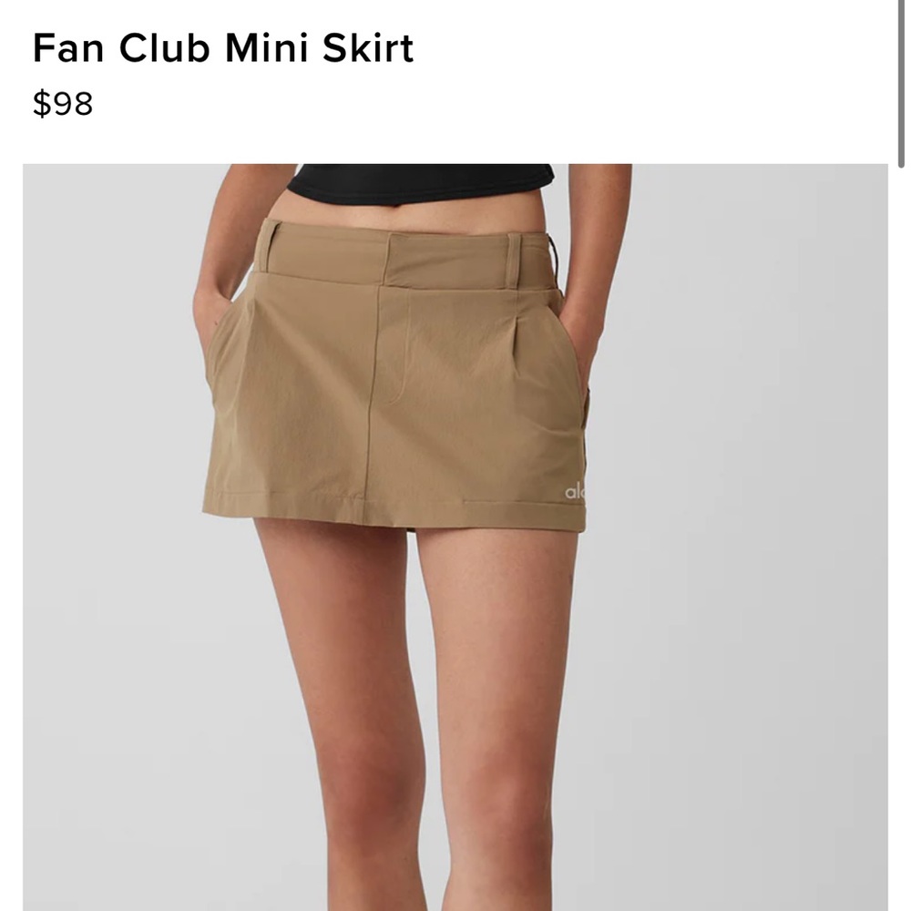 ISO alo fan club mini skirt size XS in either tan of golden olive color